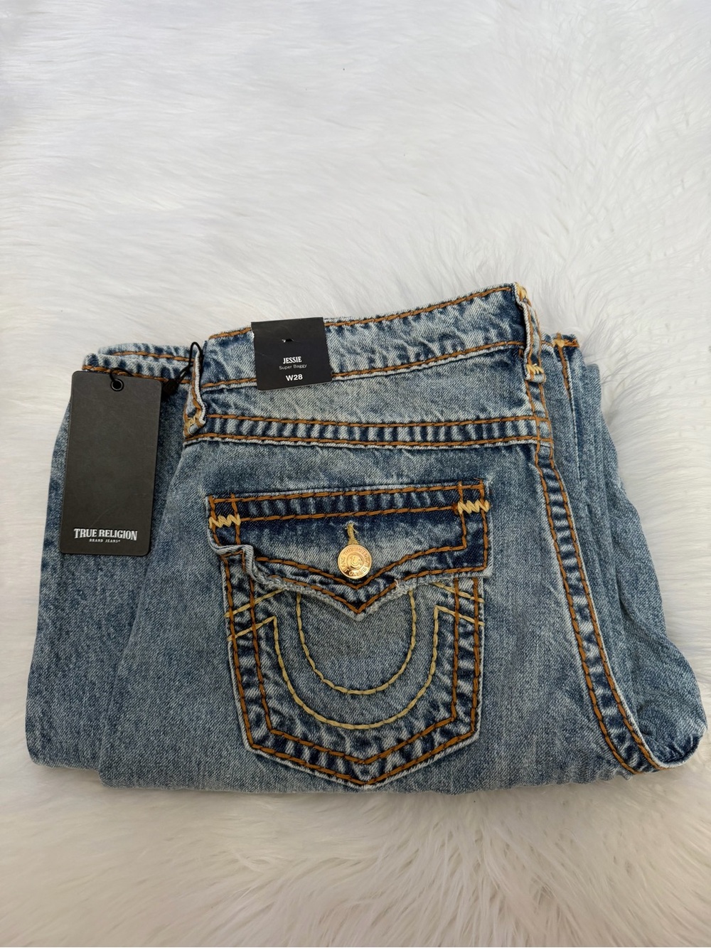 True Religion Blue Jessie Baggy Super T-Flap Jeans Sz 28